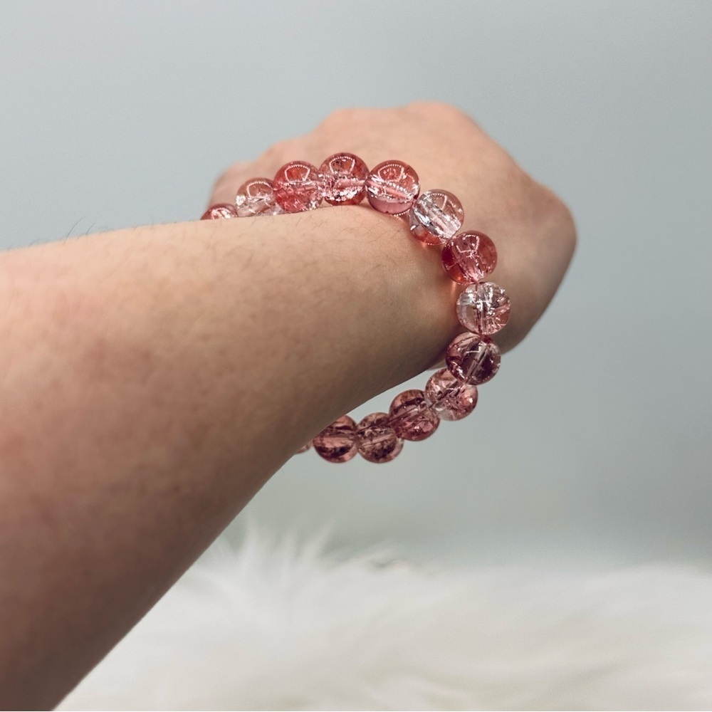 Crystal Bubble Gum Pink Beaded 10mm Beads Bracelet - Picture 4 of 6